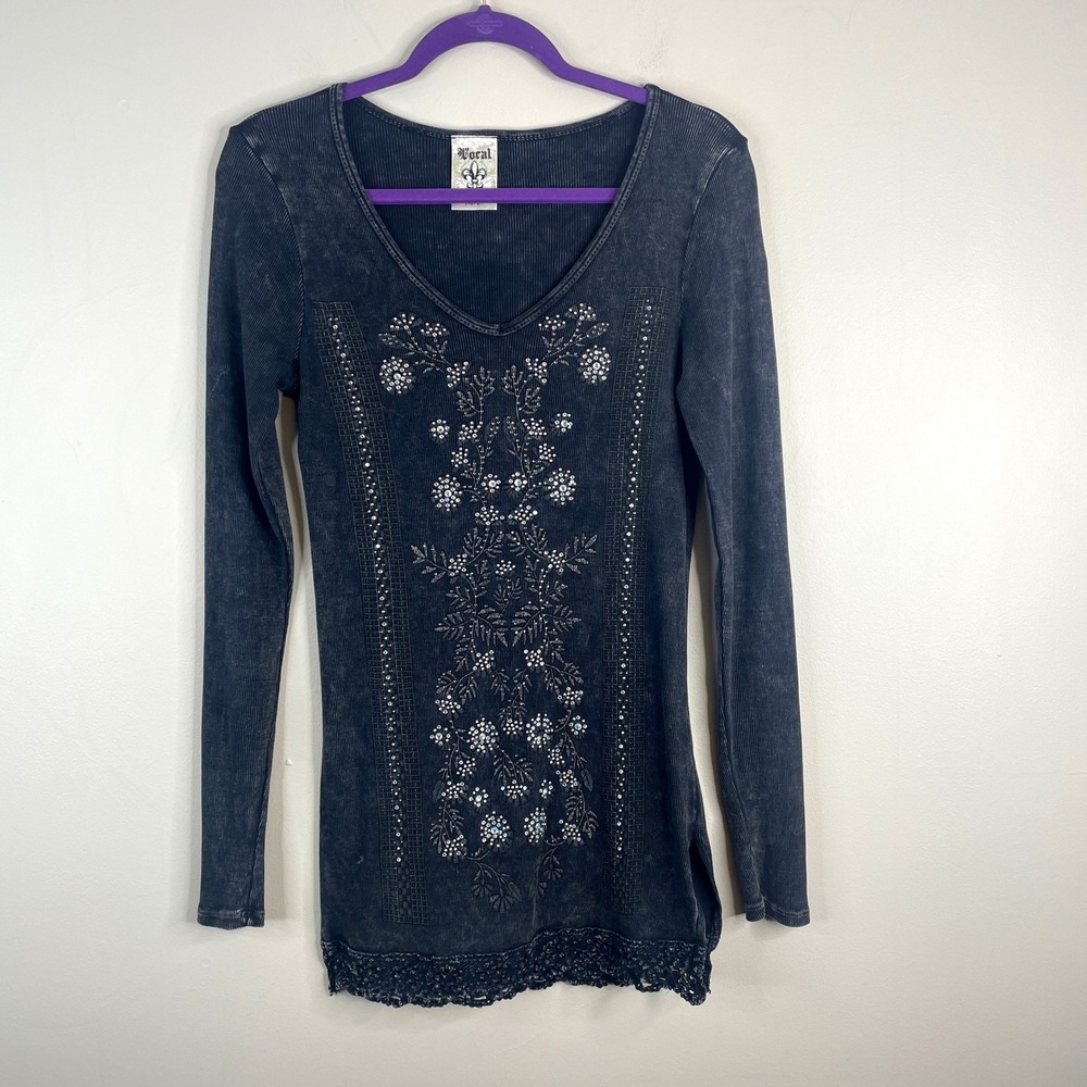 Vocal Y2K Fairy Grunge Top Medium Bedazzled Floral Graphic Urban Chic Cowgirl